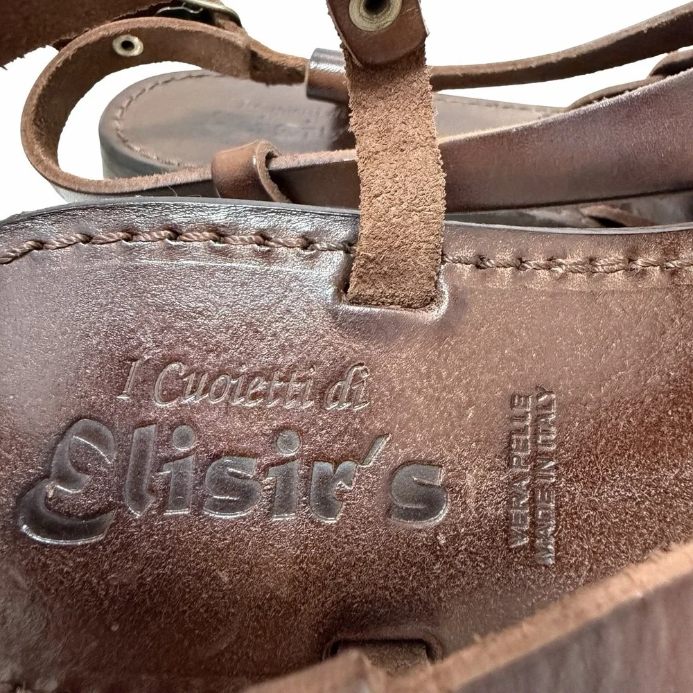 Elisir's Leather Fisherman Sandals Womens EU 39 US 8-8.5 Brown Made in Italy EUC